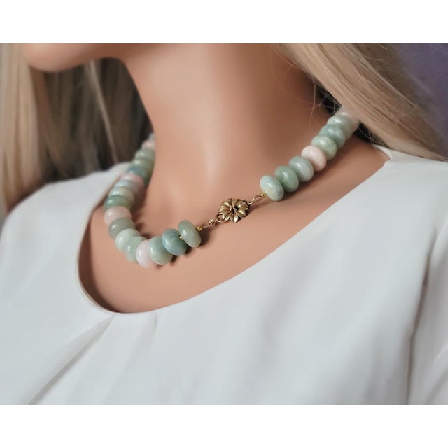 2020s Beryl Aquamarine Morganite Beaded Necklace, Gold Plate Clasp, 19" For Sale - Image 5 of 7