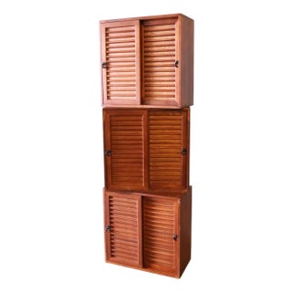 Studio Made Walnut Mid Century Modern 2 Sided Cabinets Set of 3 For Sale