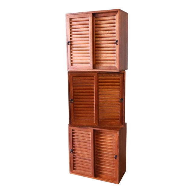 Studio Made Walnut Mid Century Modern 2 Sided Cabinets Set of 3 For Sale
