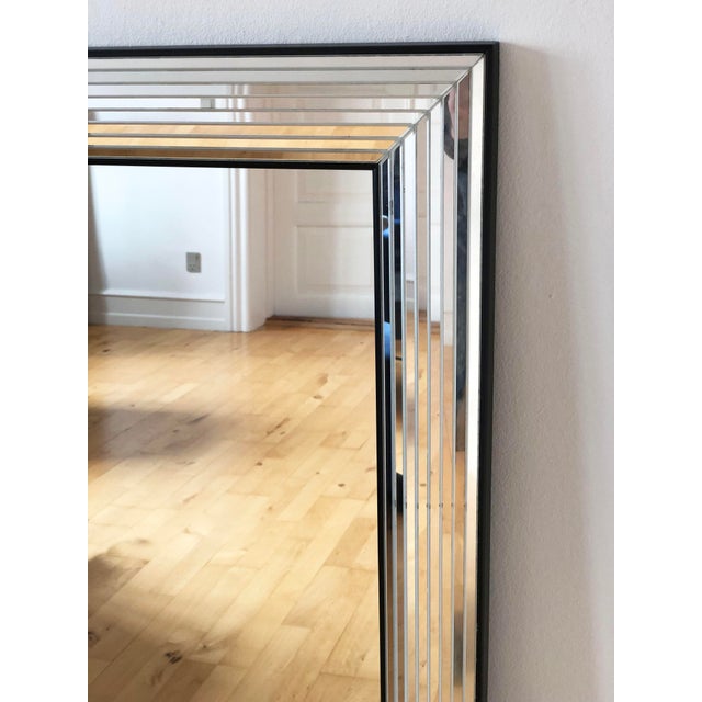 Hollywood Regency Large Vintage Deknudt Beveled Panel Mirror – Silver and Black, Belgium, 1980s For Sale - Image 3 of 9