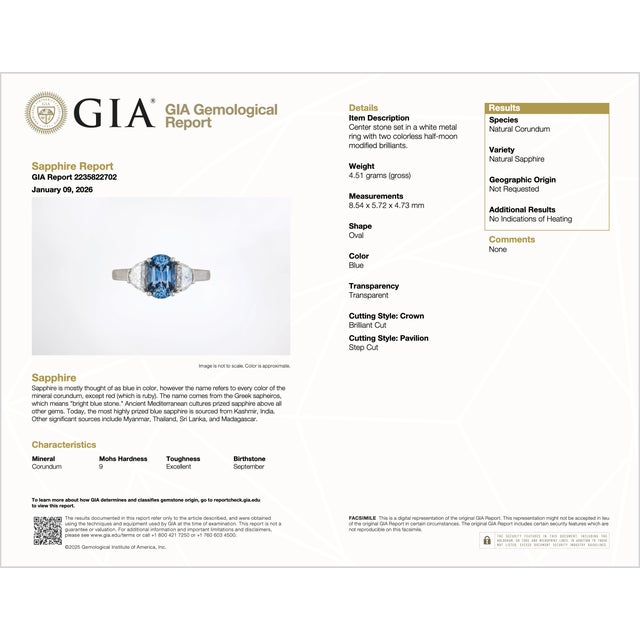 Gia Certified Natural 2.66cts if D Diamond Cornflower Blue Sapphire 950 Platinum 3 Stone Ring, Size 6 For Sale - Image 13 of 14