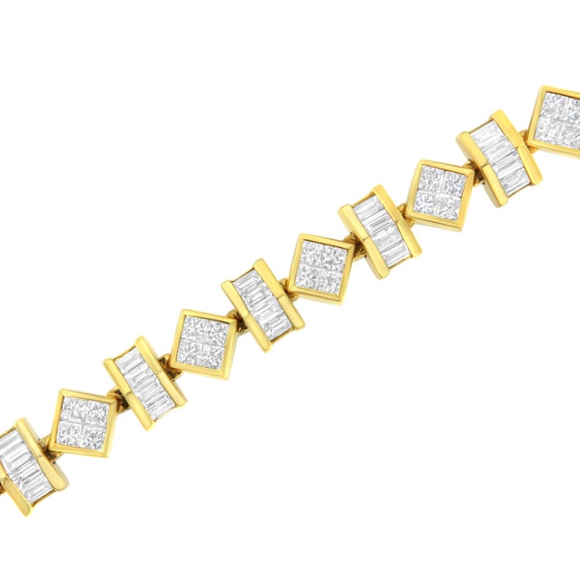 Haus of Brilliance 14K Yellow Gold Princess and Baguette Diamond Modern Link Bracelet(7.50 cttw,G-H Color,VS1-VS2 Clarity) For Sale - Image 4 of 5