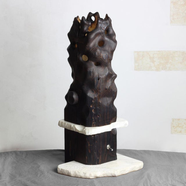 Reclaimed Yakisugi Wood Table Lamp - Volcano Lamp | Melting Series by Gabor Gobi For Sale - Image 4 of 10