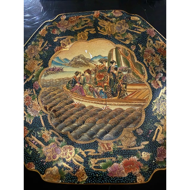 Japanese Royal Satsuma 1950s Geishas Handpainted Porcelain 11” Plate 24k Gold Ornate For Sale - Image 3 of 6