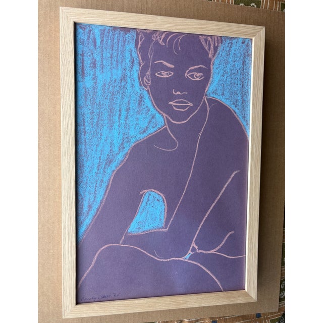 Purple 1965 Femme Nue Original Pastel Figure Drawing, Signed and Framed For Sale - Image 8 of 9