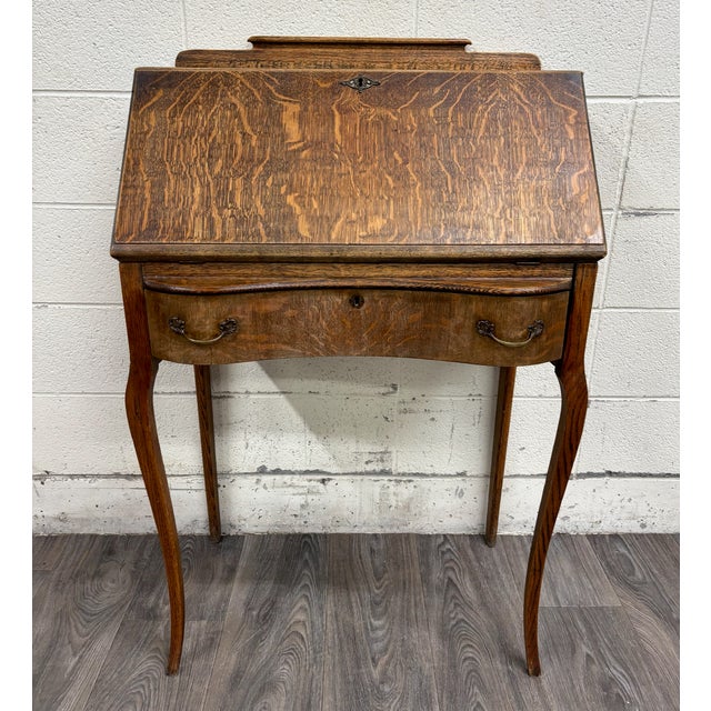 Early 20th Century Antique Oak Slant Front Fall Front Secretary Desk For Sale - Image 5 of 18