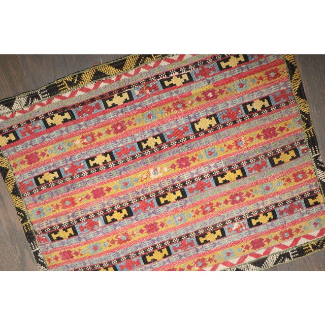 This is a classic Central Asian Uzbek nomadic flatweave known as Gajari (also spelled Ghajari or Ghajaree). Given its size...