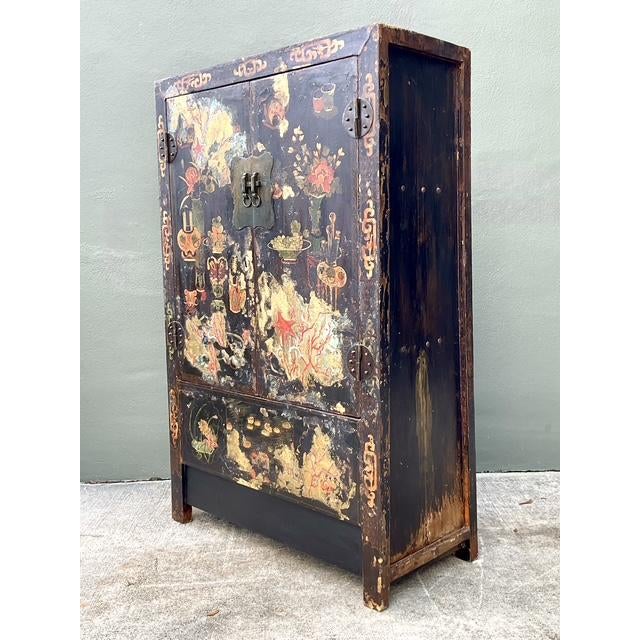 Vintage Asian Hand Painted Wedding Cabinet For Sale - Image 10 of 14