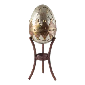 Decorative Sculptural Metal Egg on Tripod Stand