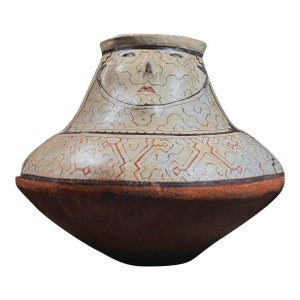 Monumental Abstract Shipibo Conibo Folk Art Anthropomorphic Polychrome Vessel