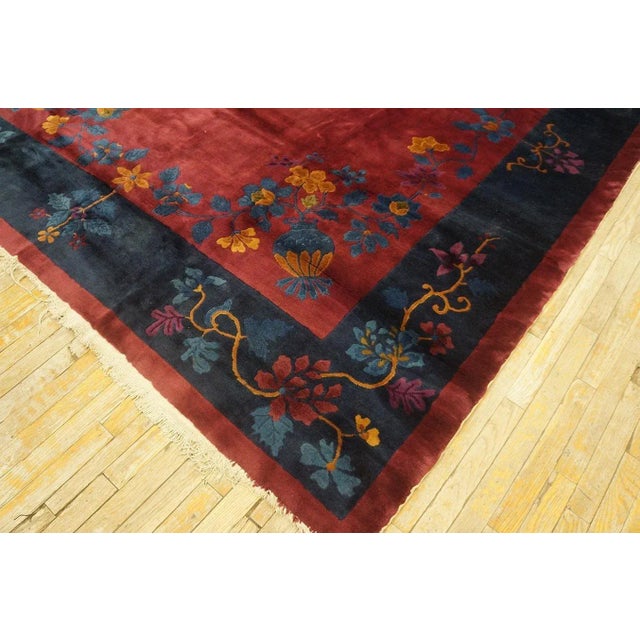 Burgundy 1920s Chinese Art Deco Carpet ( 8'3'' x 9'7'' - 252 x 292 ) For Sale - Image 8 of 12