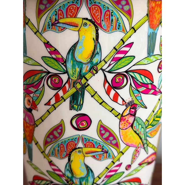 Hot Pink Tropical Themed Tole Cachepot/Champagne Bucket With Gold Accents and Handles For Sale - Image 4 of 7
