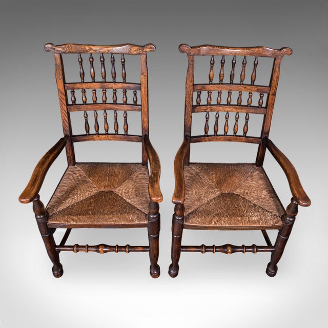 6 Antique Lancashire Dining Chairs, English Beech, Carver, Seat, Edwardian, 1905 For Sale - Image 9 of 12
