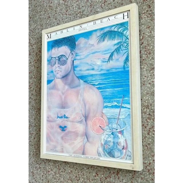 Coastal Vintage Boho Marlin Beach Hotel Poster For Sale - Image 3 of 6
