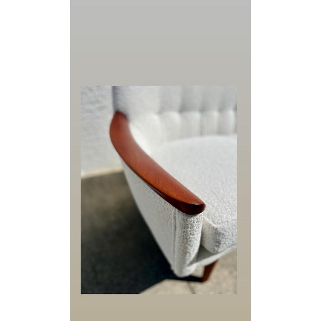 Mid-Century Modern Mid 20th Century Mid Century Modern Restored Norwegian Teak Sofa With New Italian Boucle by Pi Langlos Fabrikker-Four Seater For Sale - Image 3 of 10