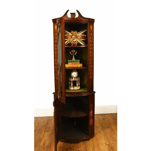 Edwardian Inlaid Mahogany Corner Display Cabinet, 1910s For Sale - Image 6 of 8