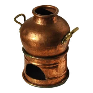 1920s Handmade Copper Pot With Burner and Bronze Handles - 2 Pieces