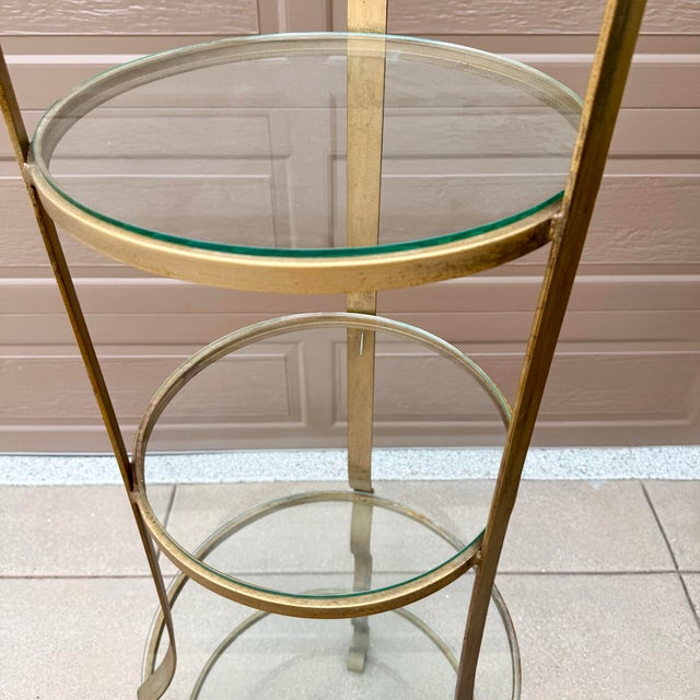 Brass Vintage Hollywood Regency Brass & Glass Plant / Pastry Stand Display Shelving For Sale - Image 8 of 12