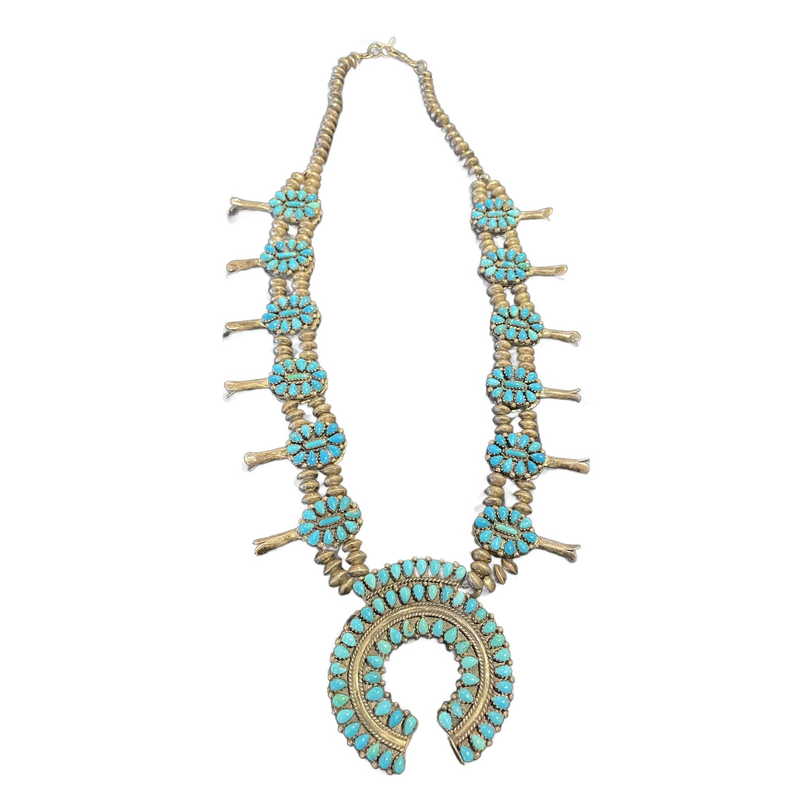 Vintage 2-Sided Navajo Squash Blossom Necklace Sterling