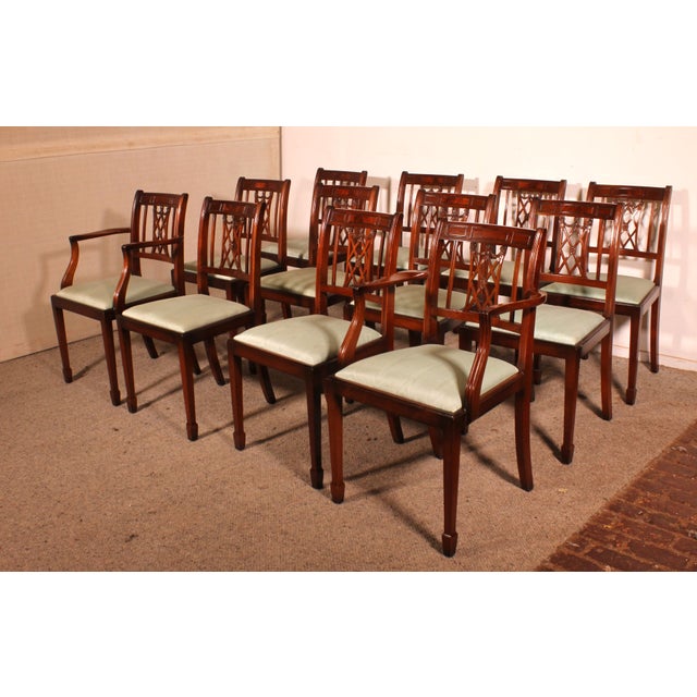 Hepplewhite Style Chairs and Armchairs in Mahogany, 1890s, Set of 12 For Sale - Image 10 of 13