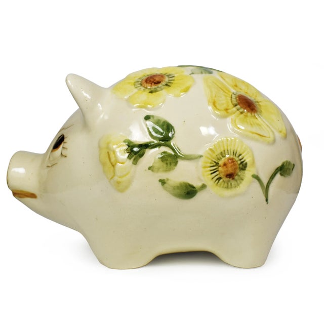 Children's Mid-Century Large Ceramic Italian Hand-Painted Floral Design Piggy Bank For Sale - Image 3 of 10