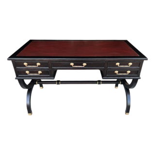 Mid 20th Century Hollywood Regency Ebonized Desk With Rouge Faux Leather Top by Sligh-Lowry For Sale