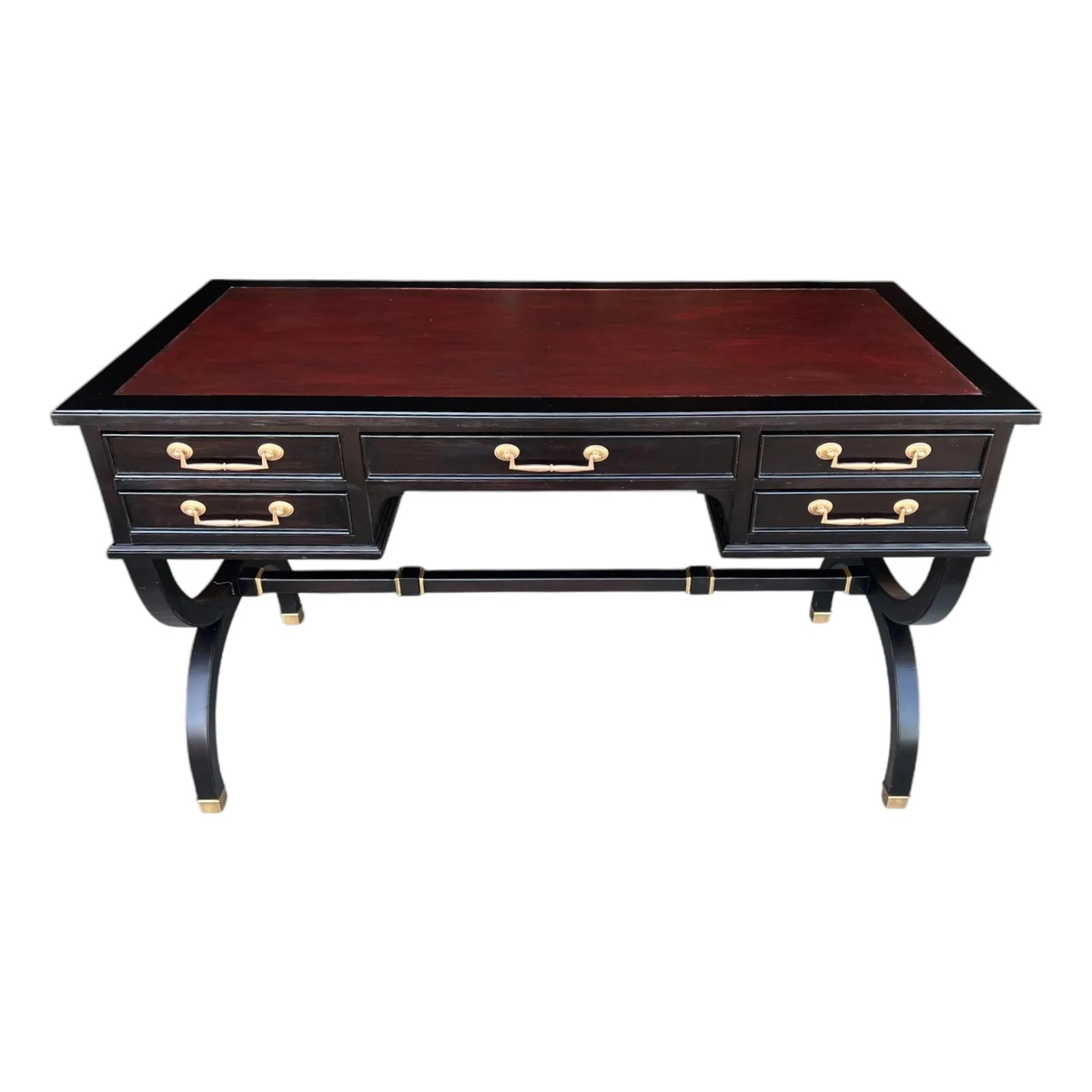 Mid 20th Century Hollywood Regency Ebonized Desk With Rouge Leather Top ...