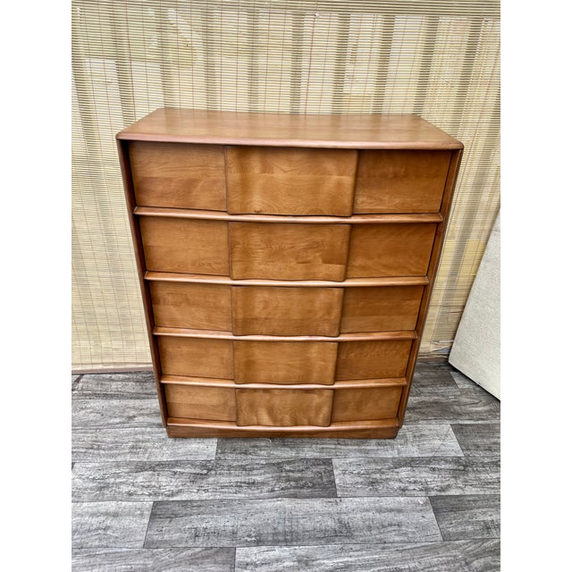 Mid-Century Modern Refinished Mid Century Modern Five-Drawer Highboy Dresser by Heywood Wakefield Circa 1950s For Sale - Image 3 of 18