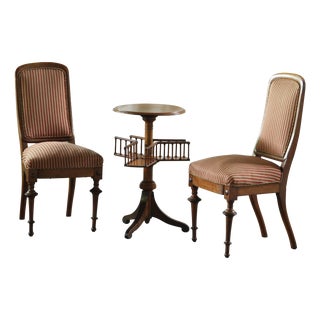 Antique Chairs and Canterbury Side Table, 1870s, Set of 3 For Sale