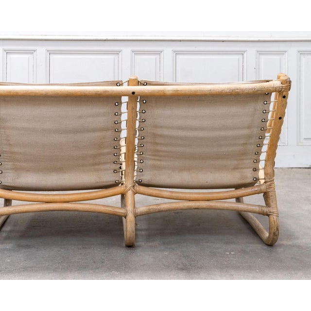1960s 3-Seater Bench in Rattan and Cotton Canvas, 1960s For Sale - Image 5 of 10