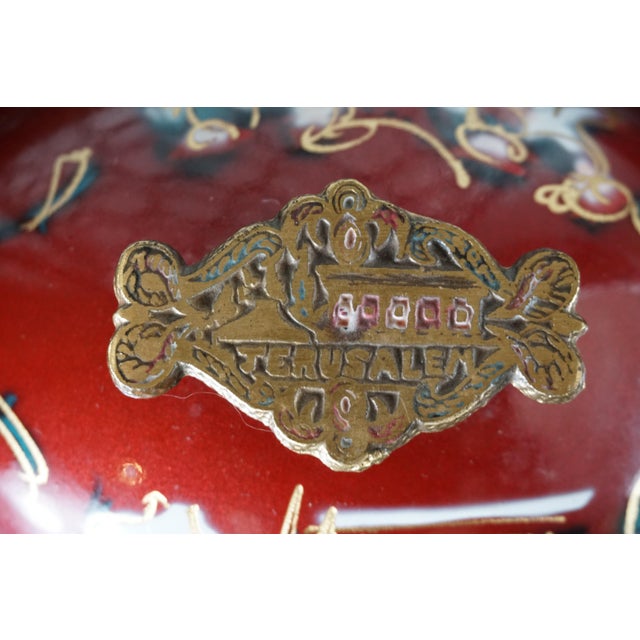 Vintage Jerusalem Red Enamel Trinket Box With Ornate Gilt Filigree Frame | Holy Land Souvenir Jewelry Box For Sale In San Antonio - Image 6 of 7