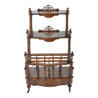 Antique English Burl Walnut Music Canterbury Whatnot Stand, circa 1870 For Sale