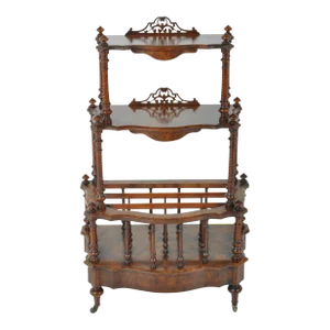 Antique English Burl Walnut Music Canterbury Whatnot Stand, circa 1870