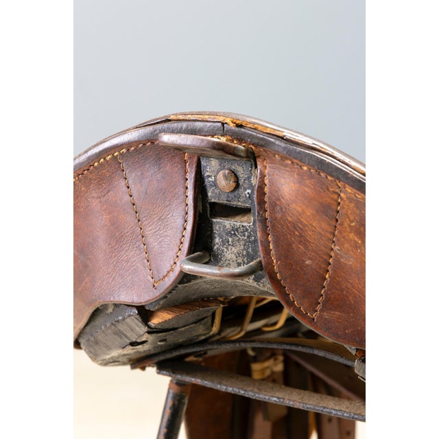 Brown Saddle Style Leather and Metal Bar Stools, Late 20th Century, Set of 2 For Sale - Image 8 of 11