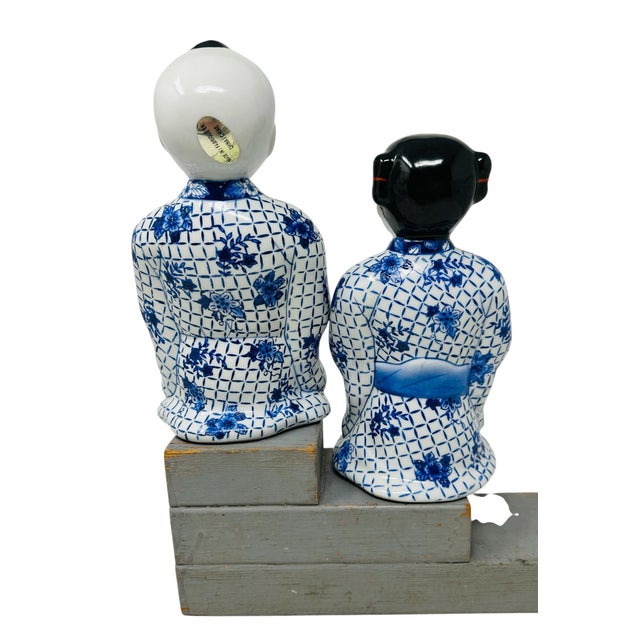 Pristine 1980s Chinoiserie Cobalt Blue & White Porcelain Shelf Sitters - A Pair For Sale - Image 9 of 16