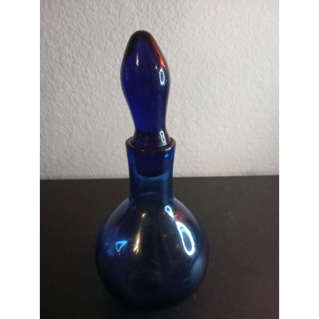 Contemporary Vintage Cobalt Blue Blown Glass Cruet For Sale - Image 3 of 6