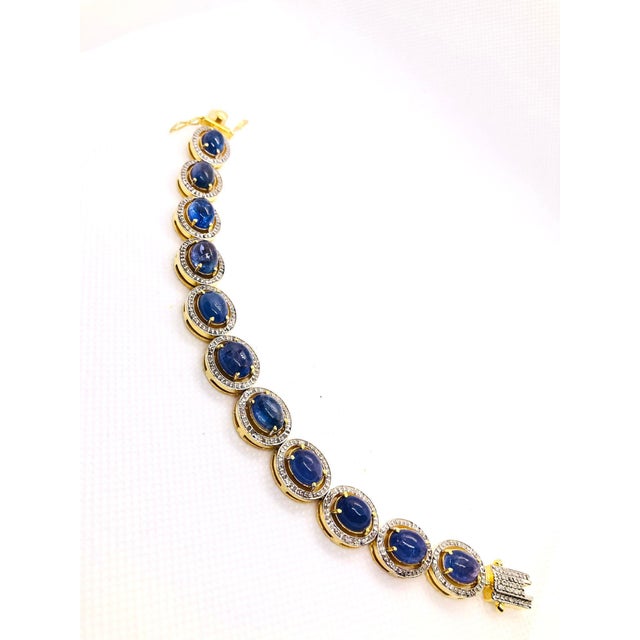 Bochic “Capri” Vintage Natural Tanzanite & Diamond Bracelet Set In 18K & Silver Natural Tanzanite - 24 Carats Natural...