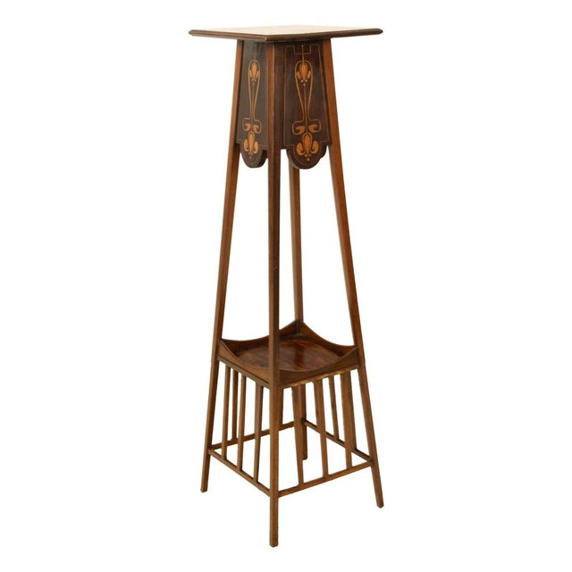 Antique Art Nouveau Inlaid Mahogany Leonard Wyburd Liberty & Co Plant Stand 1905 For Sale - Image 10 of 17