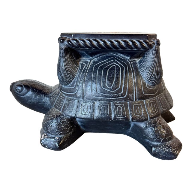 Hollywood Regency Pottery Turtle Indoor Plant Stand For Sale
