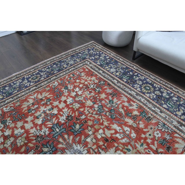 Textile 1970s Vintage Persian Handmade Wool Cotton Light Red Area Rug For Sale - Image 7 of 11