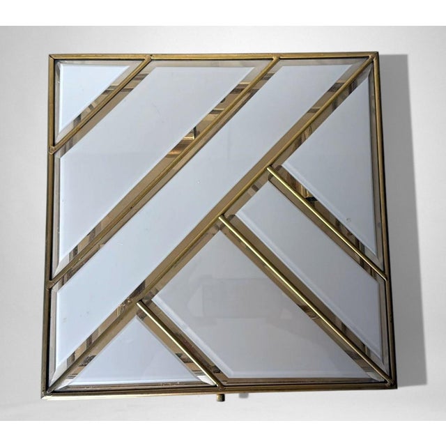 Mid 20th Century Italian Opaline Glass and Brass Flush Mount Ceiling Light For Sale - Image 11 of 18