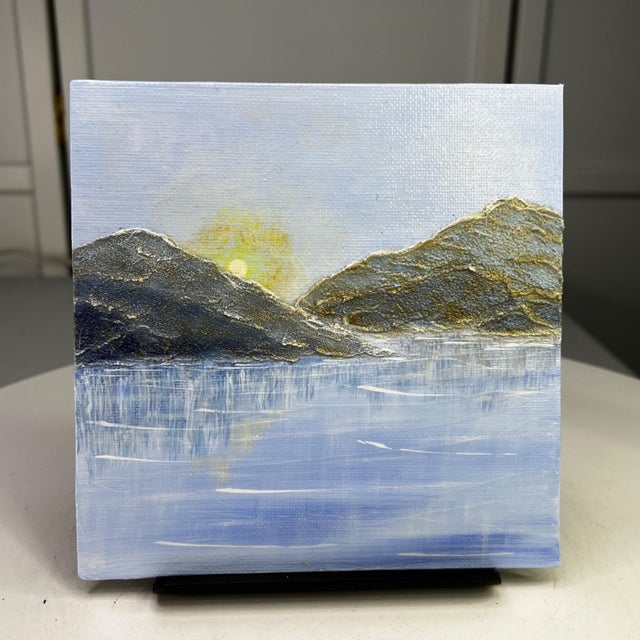 2020s "Blue Calm" Nature Scene Wall Art Acrylic Painting 6" X 6" Unframed For Sale - Image 5 of 7