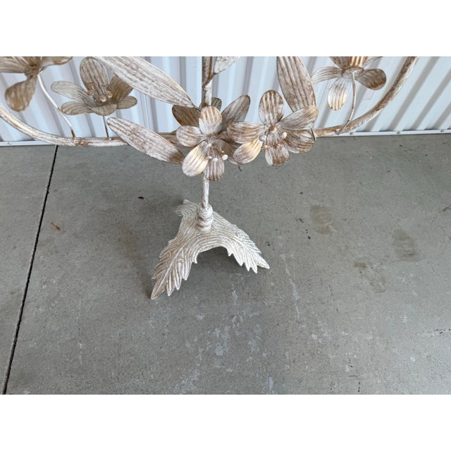 Late 20th Century Tall Bohemian Brushed Gold and Cream Pedestal Tole Candelabra For Sale - Image 11 of 12