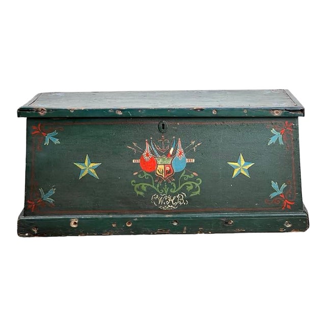 Antique Paint Decorated English Sea Chest C. Late 19th Century For Sale