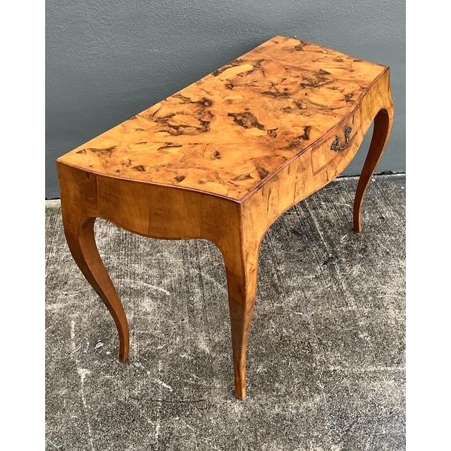 Chocolate Vintage Italian Olive Burl Wood Writing Desk For Sale - Image 8 of 12