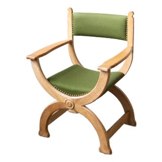 1960s Danish Modern Oak Kurul Chair Attributed to Henning Kjaernulf For Sale