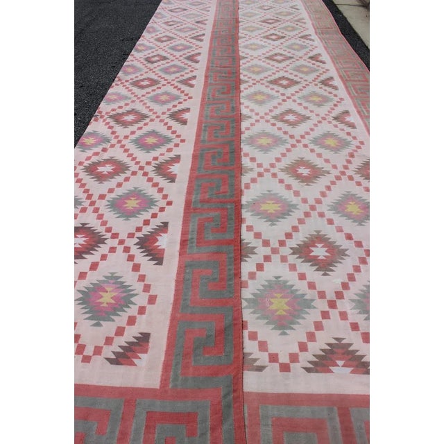Textile Mid 20th Century Large Vintage Indian Designer Cotton Dhurrie in Muted Pastel Colors 10'6 X 19'4 For Sale - Image 7 of 8
