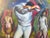 A genuinely compelling piece of California art history, this large gouache painting titled "Back Stage" depicts three...