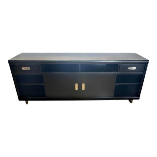 Black Ebonized Campaign Sideboard Cabinet For Sale