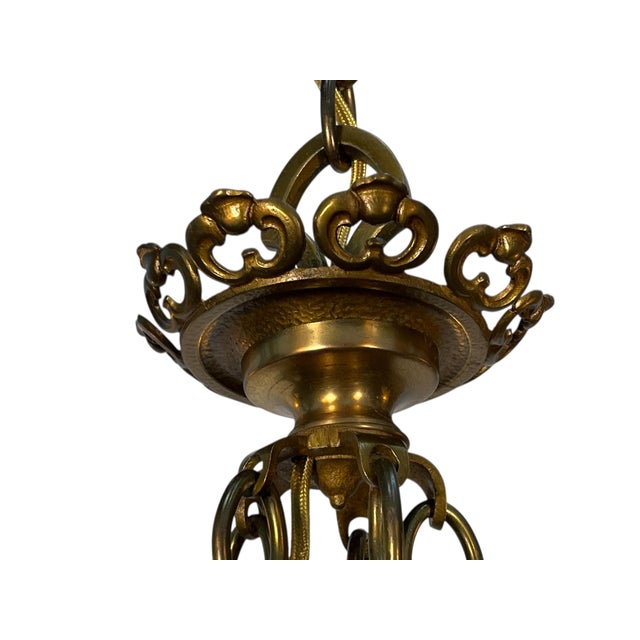 Brass 1920s Cast Brass 5 Light Chandelier With White Candles For Sale - Image 8 of 10